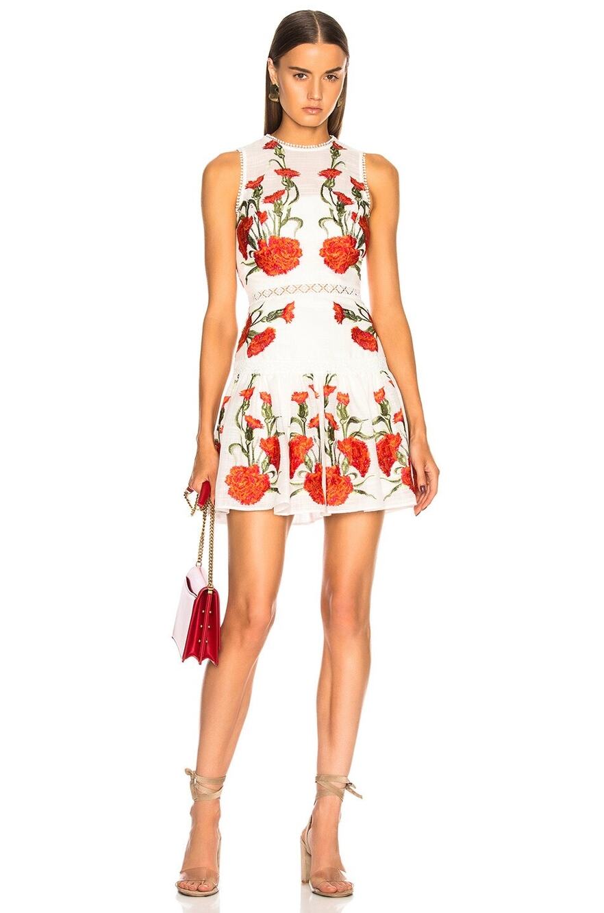 Alexis Sabella Dress in Floral Blossom Embroidery linen cotton white red LARGE
